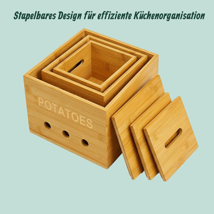 Relaxdays Aufbewahrungsboxen, 3 Grössen, Kartoffelaufbewahrungsbox, Zwiebelbox, Knoblauchbehälter, K