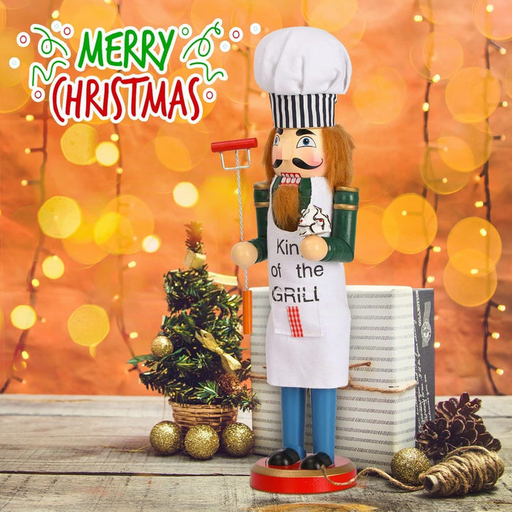 AULUDA 38,1 cm Weihnachts-Dekorativer Nussknacker, Koch mit Grillgabel und Kuchen, handgefertigte Ho