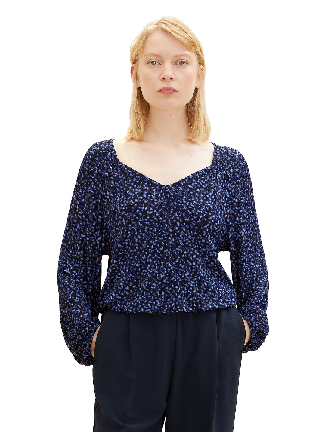 TOM TAILOR Denim Damen Denim T-Shirt Bluse mit Muster XXL 32411-navy Blue Flower Print, XXL 32411-na