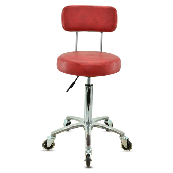 Premium Rollhocker mit Lehne in Rot - Höhenverstellbar von 55 bis 75 cm - Rundsitz - Drehhocker Arbe