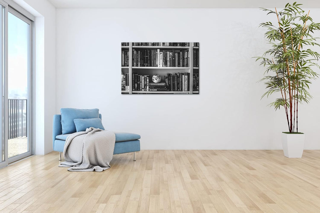 deyoli rand volles Bücherregal Format: 80x60 cm Effekt: Schwarz&amp;Weiss als Leinwandbild, Motiv fertig