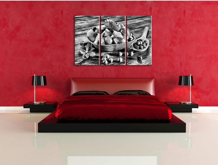Pixxprint Apfel Kirsche Obstkorb als Leinwandbild/Grösse: 3 Teilig (120x80) cm/Wandbild/Kunstdruck/f