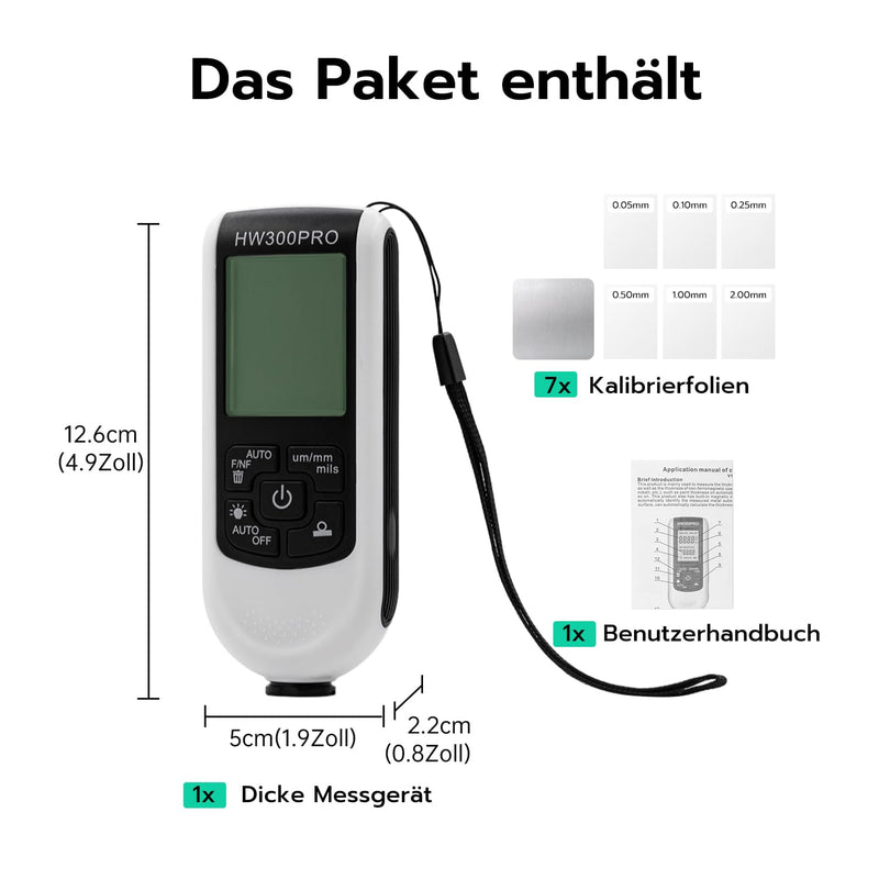 Tolesum Digitales Schichtdickenmessgerät, Lackmessgerät Auto mit Tragbarem Seil,0-2000 um Lackdicken