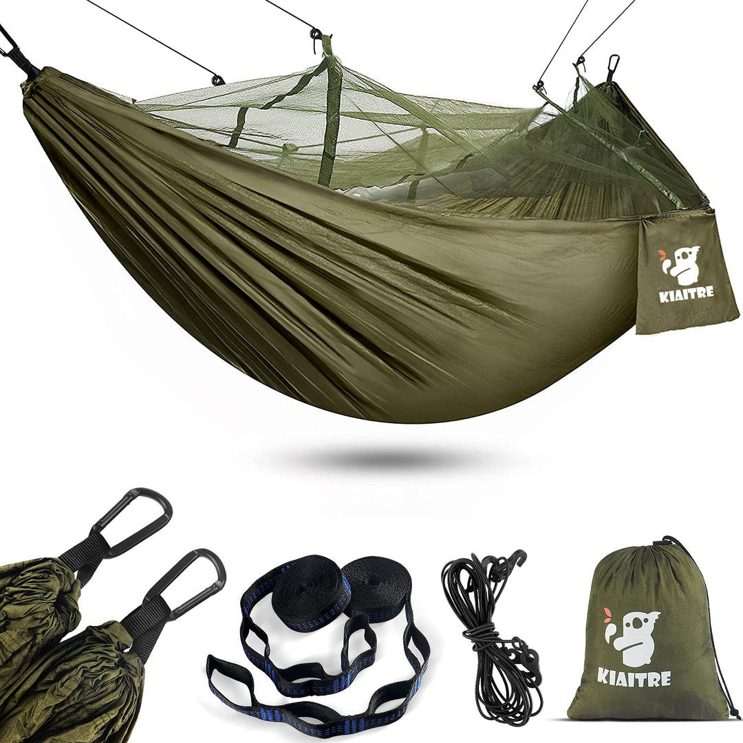 Kiaitre Hängematte, Hängematte Outdoor mit Moskitonetz - 260 x 130 cm Leichte Nylon Hängematte für R