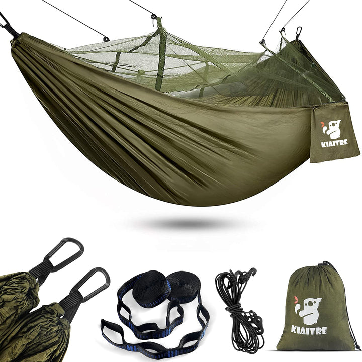 Kiaitre Hängematte, Hängematte Outdoor mit Moskitonetz - 260 x 130 cm Leichte Nylon Hängematte für R