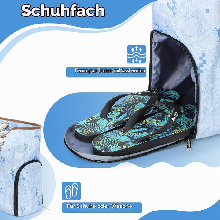 Strandtasche Damen Gross mit Reissverschluss, Vielseitiger Badetasche XXL Familie Saunatasche Reiset