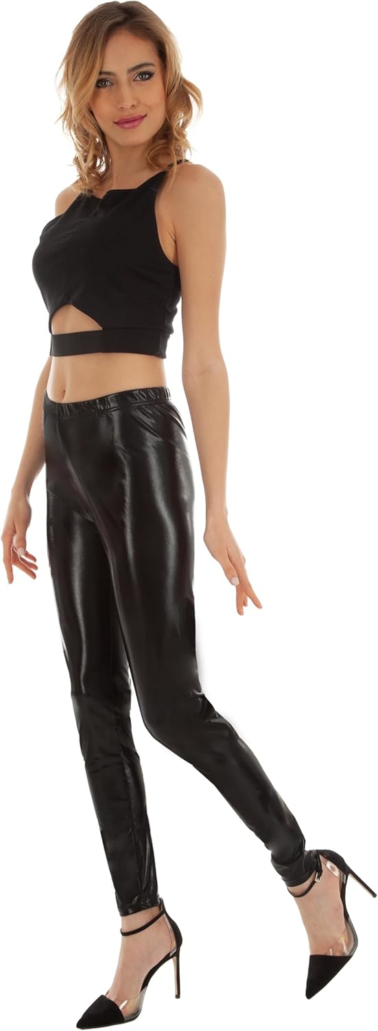 Chaks - Glanz Leggings Damen, high waist, Festival, Mottoparty, Karneval, Yoga, 80er Jahre Schwarz S