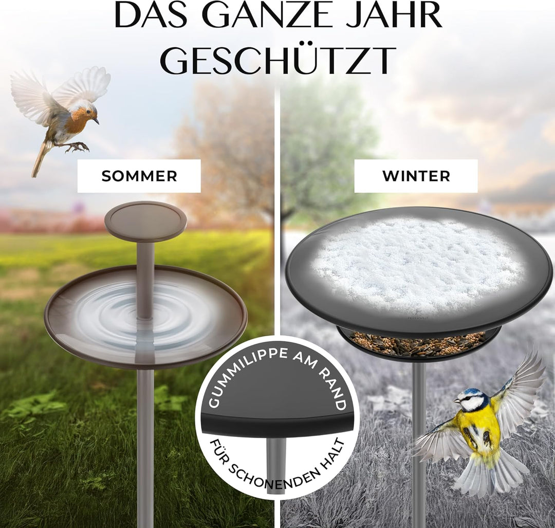 Vogelhaus mit Ständer wetterfest, rostfrei aus Stahl [XXL 40cm Dach] 2in1 Vogelfutterhaus und Vogelt