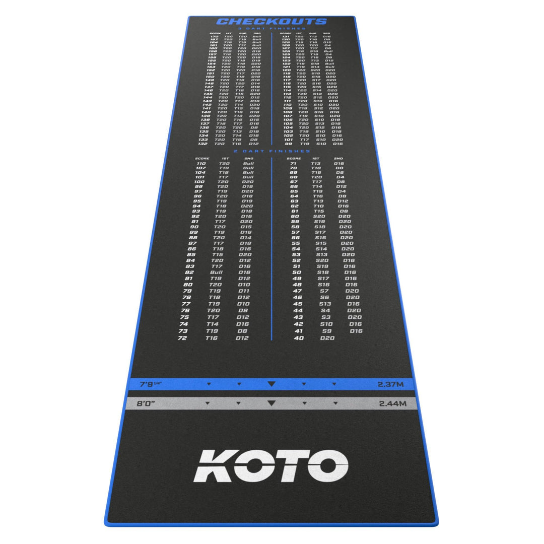 KOTO - Carpet Checkout Dartmatte, Schutz Bodens und Dartpfeile, Mit Score-Indikation + Oche, 285x80c