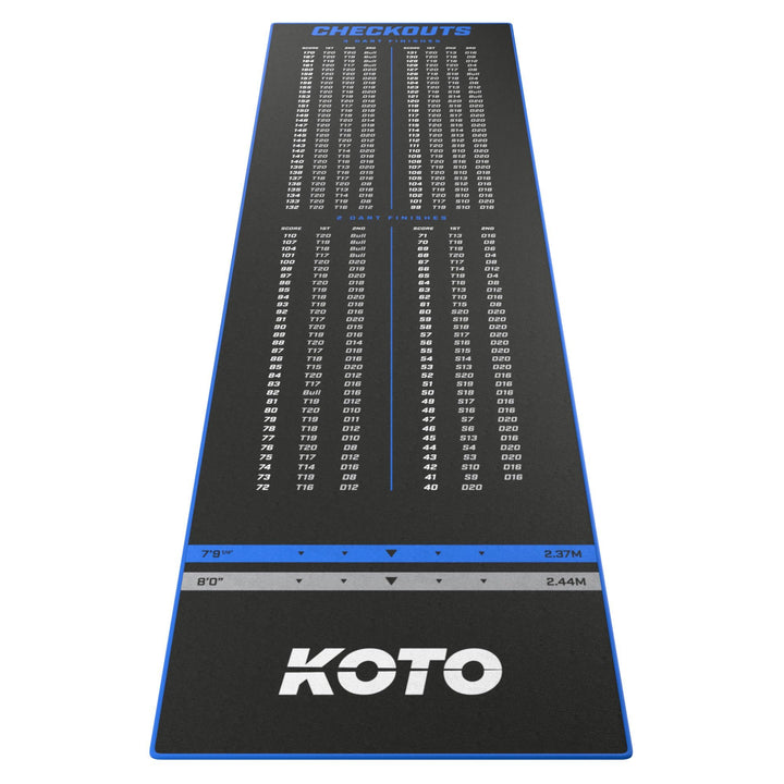 KOTO - Carpet Checkout Dartmatte, Schutz Bodens und Dartpfeile, Mit Score-Indikation + Oche, 285x80c