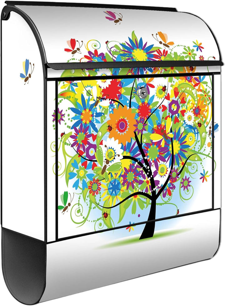 banjado® Design Briefkasten mit Motiv Märchenzauberbaum 39x47x14cm &amp; 2 Schlüssel - Briefkasten Stahl