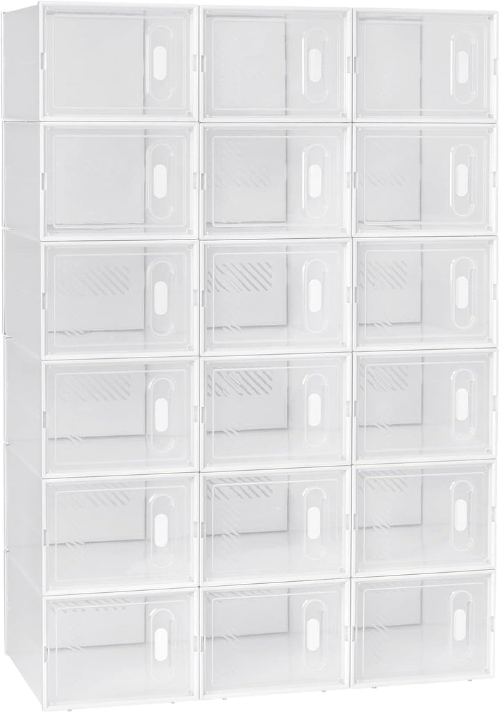 WOLTU Schuhregal mit 18 stapelbaren Schuhboxen Schuhschrank Regalsystem mit Magnetverschluss Steckre