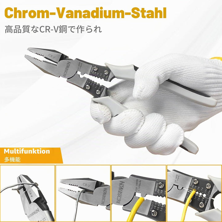 BOOSDEN Zangen Set mit 8 inch Seitenschneider, 8 inch Kombinationszange und 9 inch Spitzzange, 3-tei