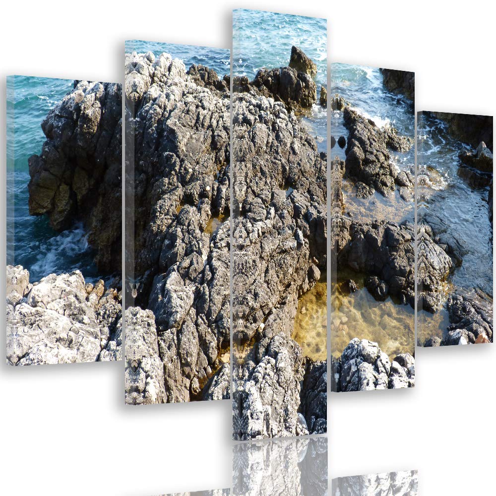 Leinwandbild 5 Teilig Landschaft Bild Wanddeko Fels Steine Natur See bunt 150x100 cm Leinwandbild 15