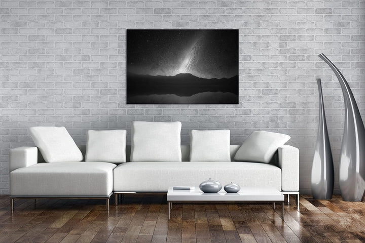 deyoli Erhellter Nachthimmel Effekt: Schwarz&Weiss, Format: 80x60 als Leinwandbild, Motiv fertig ger