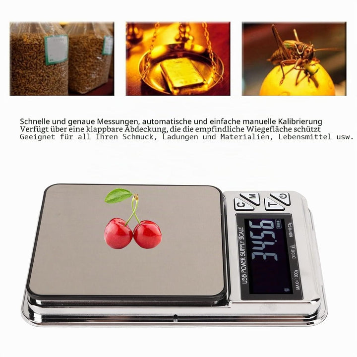 Digitale Küchenwaage, 1kg 0.01g Hochpräzise Taschen-Schmuckwaage, Mini tragbare USB wiederaufladbare