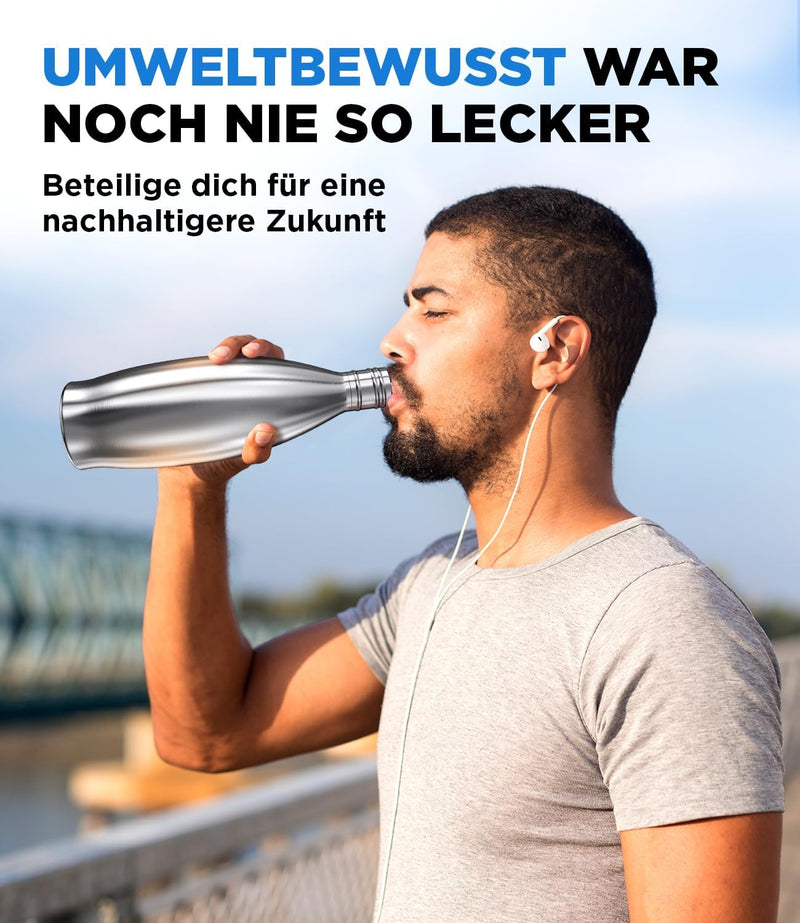 MATE OF STEEL® Kompatibel mit Sodastream Crystal - Premium 0.9L Edelstahl Flasche – Spülmaschinenfes