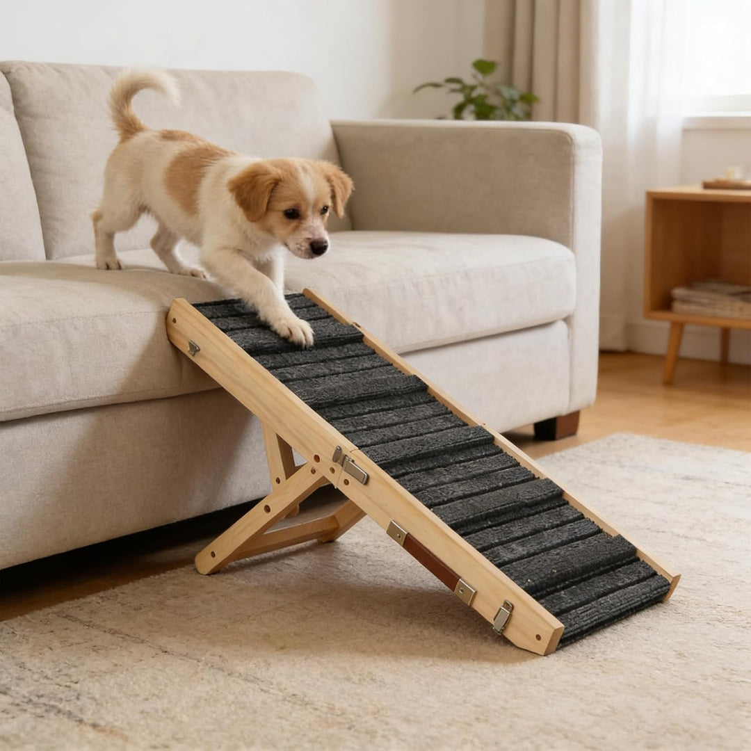 Haustierrampe aus Holz, Hunderampe, Hunde Klappbar Rampe, 4 Verstellbare Höhen 23-47cm, für Kleine u