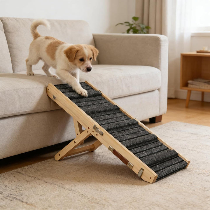 Haustierrampe aus Holz, Hunderampe, Hunde Klappbar Rampe, 4 Verstellbare Höhen 23-47cm, für Kleine u