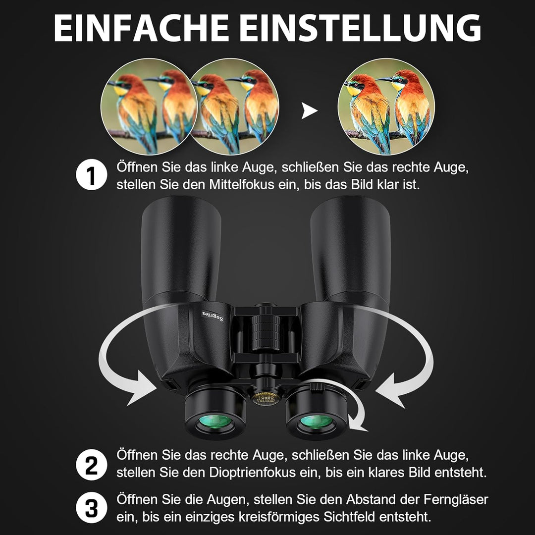 10 x 50 Fernglas - Hochleistungs-Fernglas für Erwachsene, HD optisches System, Rutschfester Griff, w