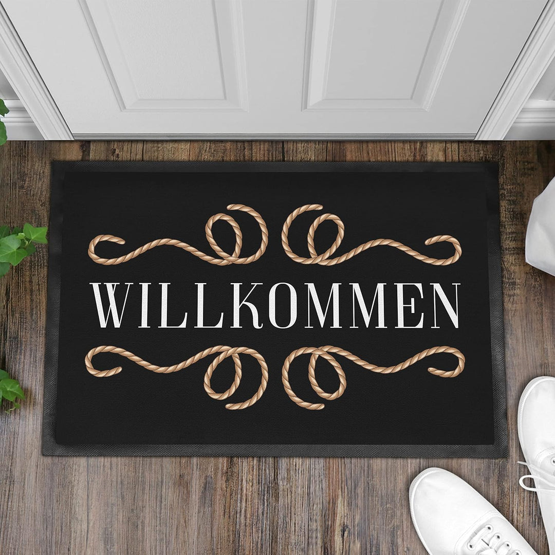 Trendation - Willkommen Fussmatte Grafik Schmutzfangmatte Geschenk Aussen Innenbereich 60x40 cm Wasc