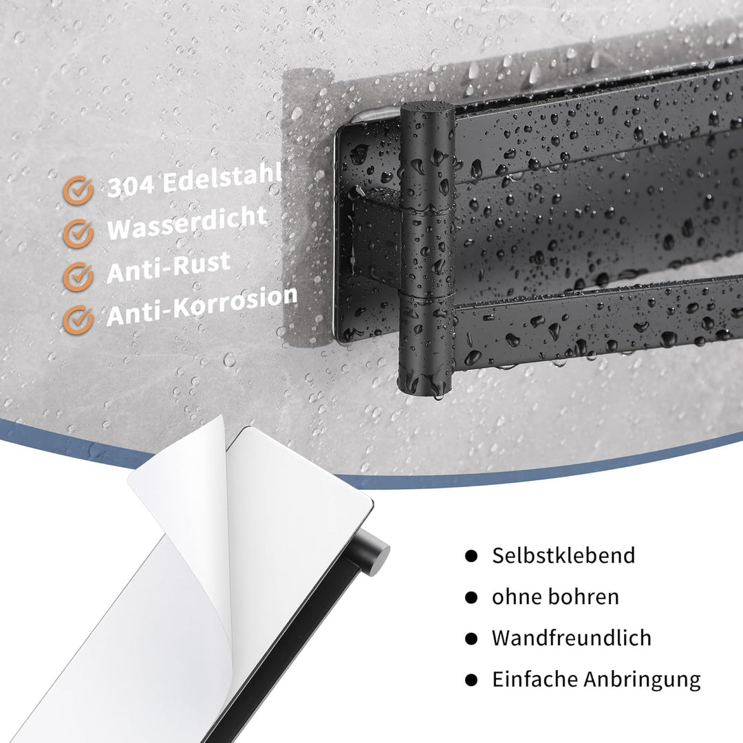 Gsocel Handtuchhalter Ohne Bohren, Schwarz matt Handtuchstange 180° Schwenkbar Zweiarmig für Bad Küc
