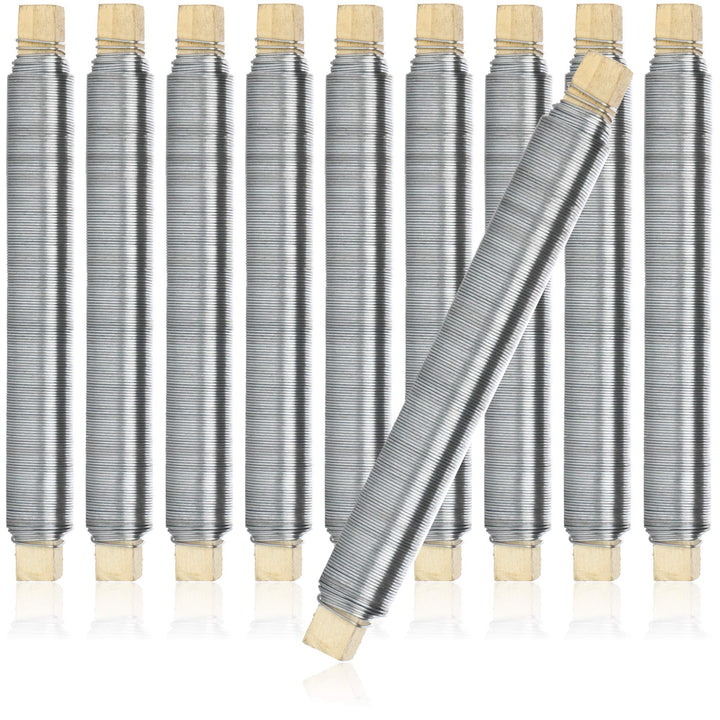 com-four® 10x Blumenwickeldraht-Set, Bindedraht verzinkt, auf Holzstab gewickelt, Stärke 0,65 mm, 10