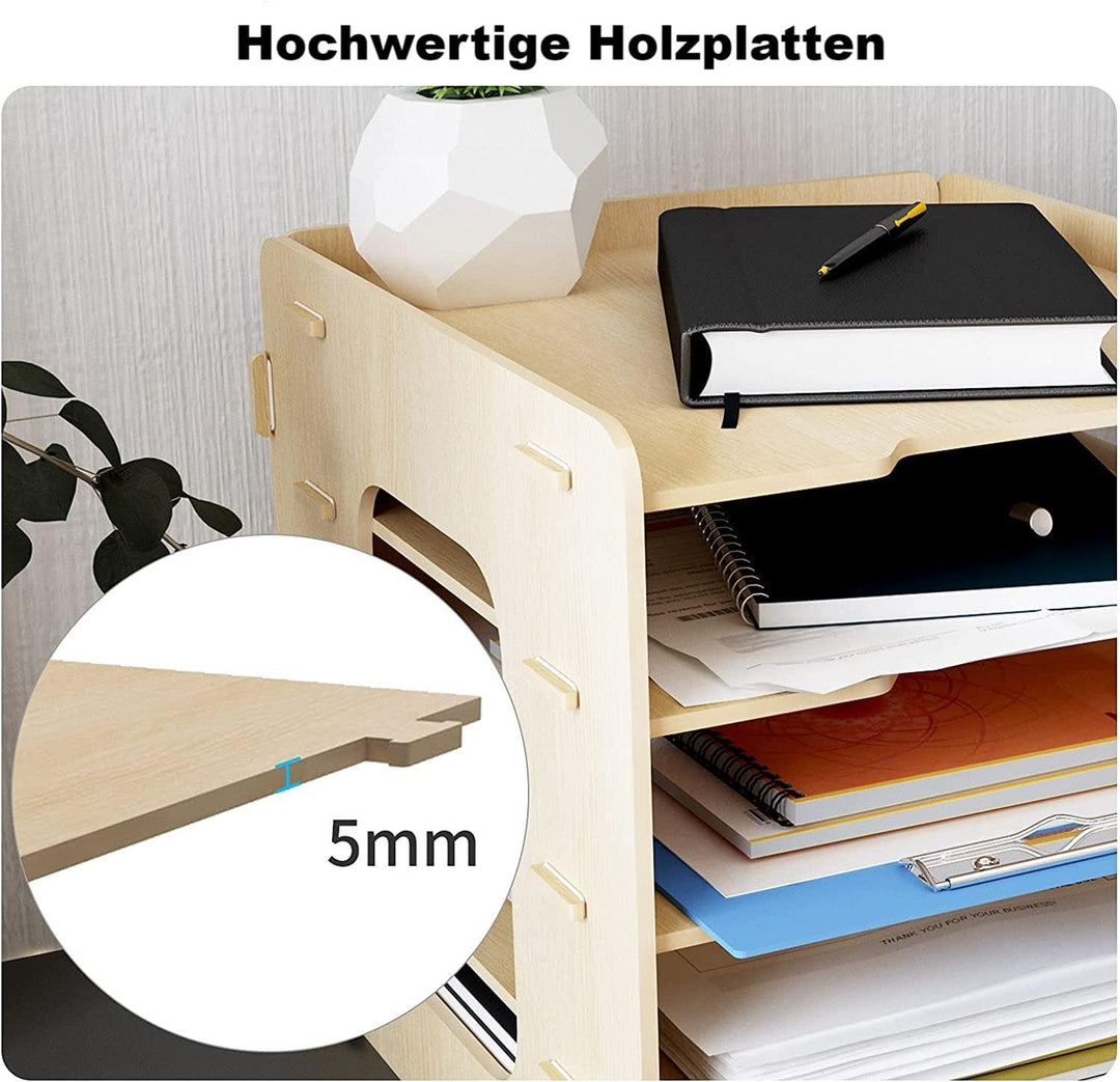 PUNCIA Dokumentenablage A4 Briefablage 5 Ablagefächer Holz Schreibtisch Datei Organizer Papierablage