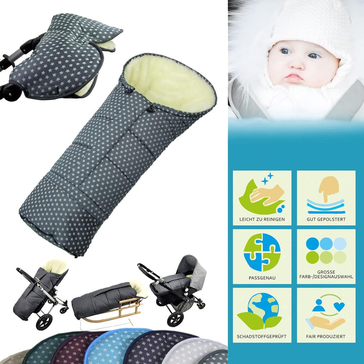 BAMBINIWELT KOMBI-ANGEBOT MUFF + Winterfusssack/MUMIE- aus Lammwolle für Kinderwagen, Buggy, Schlitt