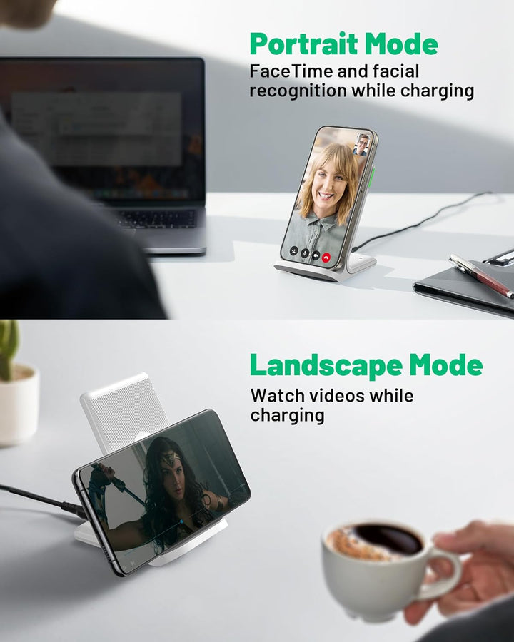 INIU Wireless Charger Stand, [Weisse, 15W] Induktive Ladestation Schnelles Qi Zertifiziert für iPhon