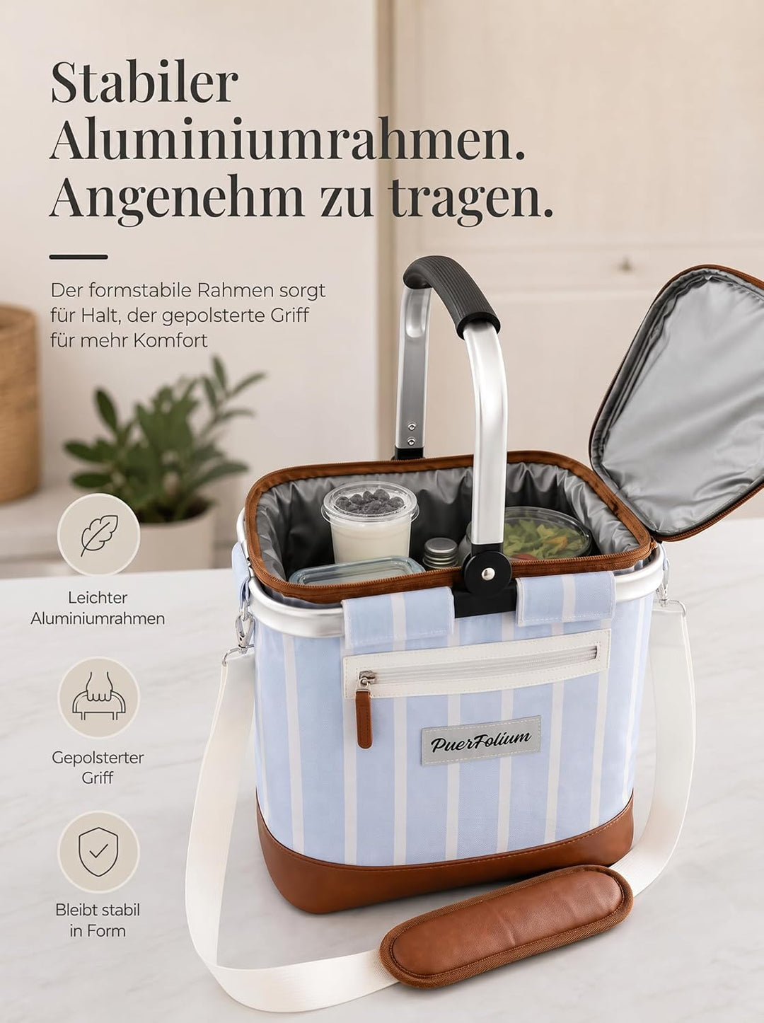 Kühltasche Einkaufskorb 20L Faltbar Isoliert Thermo mit Deckel Reissverschluss Abnehmbarer Picknickk