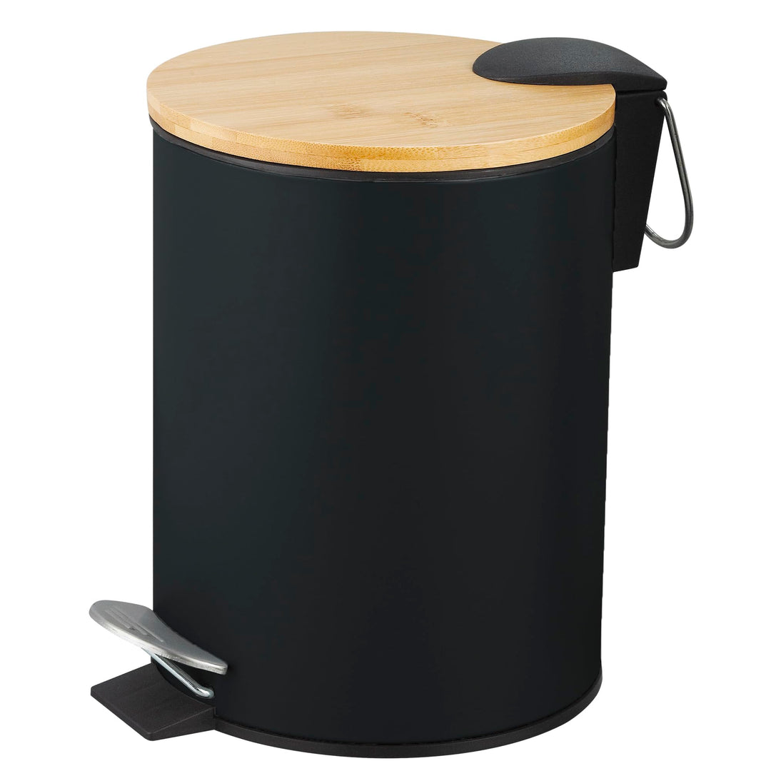 Amig – Kosmetikeimer mit Pedal 3L Naturline – Schwarz und Bambus – Hygienische Öffnung – Ø16,8 x 23