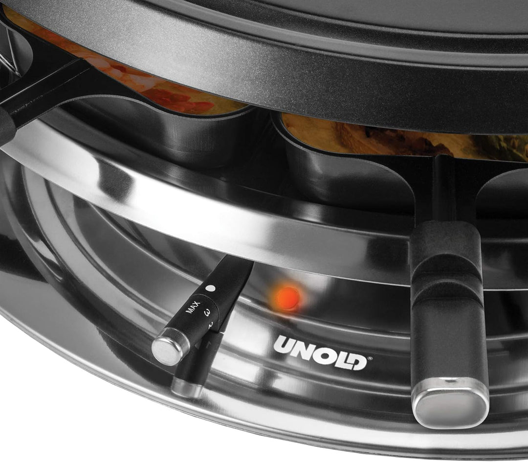 Unold 48726 Raclette Multi 4 in 1-1300 Watt, Für bis zu 8 Personen, Antihaftbeschichtung, Raclette,