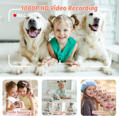 Kinderkamera,HD-Doppelkamera Digitalkameras mit 32GB SD-Karte, 1080P 2,0-Zoll-Bildschirm,Spielzeug K