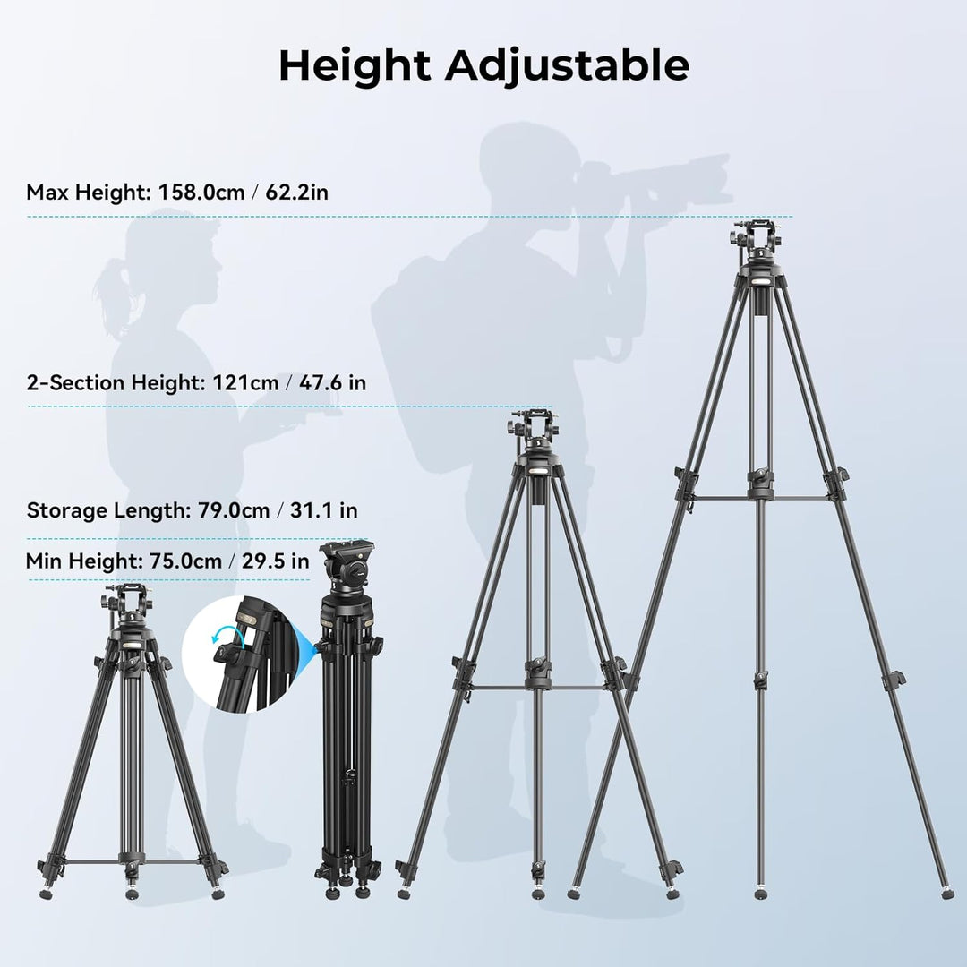 SMALLRIG 62" Videostativ mit 360° Fluidkopf, leichtes Kamerastativ aus Aluminiumlegierung mit QR-Pla
