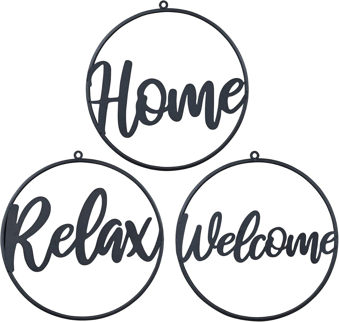 3er Set Metallbild Ø38cm Schwarz Welcome Home Relax Wandbild Rund Schild Wanddeko Metallschild Varia