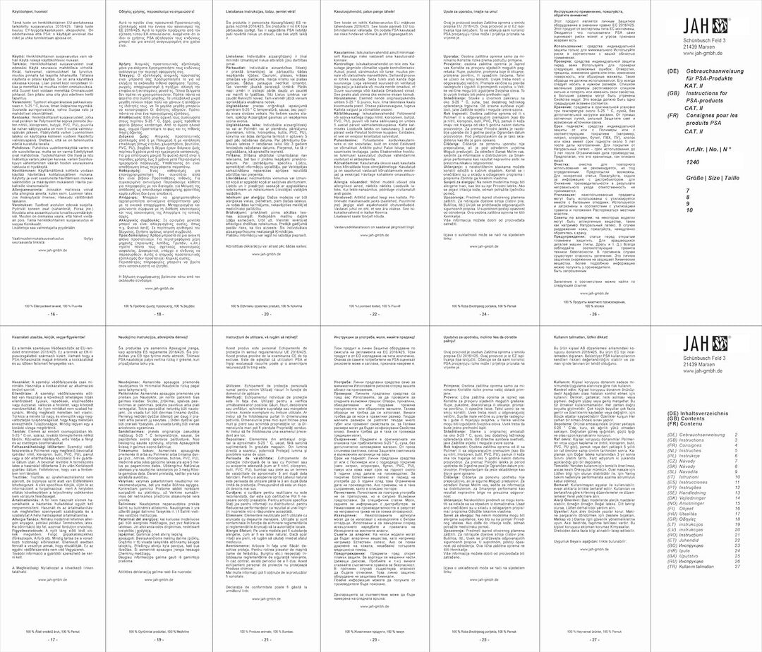 Jah 1240 Lederhandschuh 10 Paar Klettverschluss dünn/weich natur Gr. 10, 10