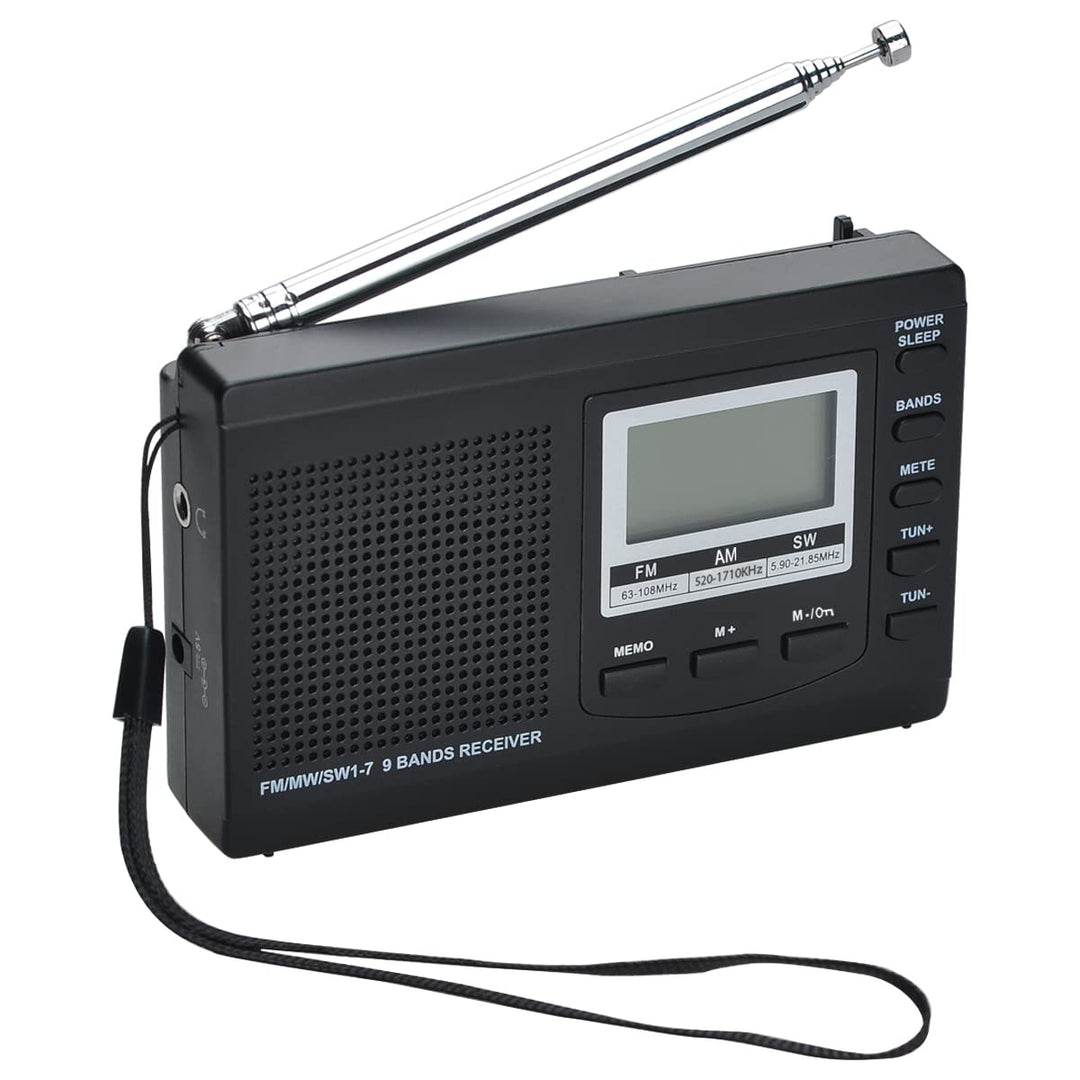 COVVY AM/FM / SW1-7 Tragbarer 9-Band-Radioempfänger mit Lautsprechern und Kopfhörern, ausgezeichnete