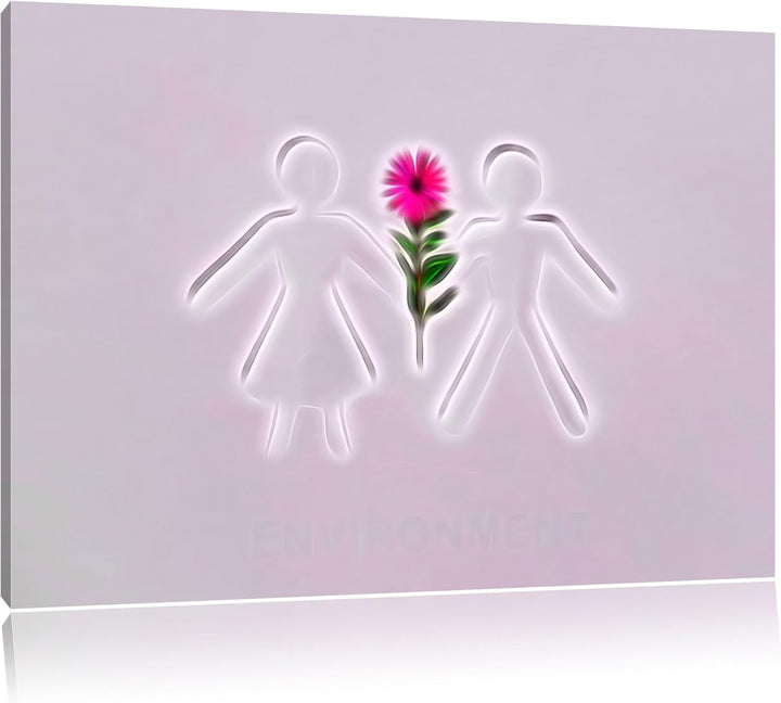 Pixxprint Mann und Frau mit Blume Neon Lights Effekt, Format: 100x70 auf Leinwand, XXL riesige Bilde