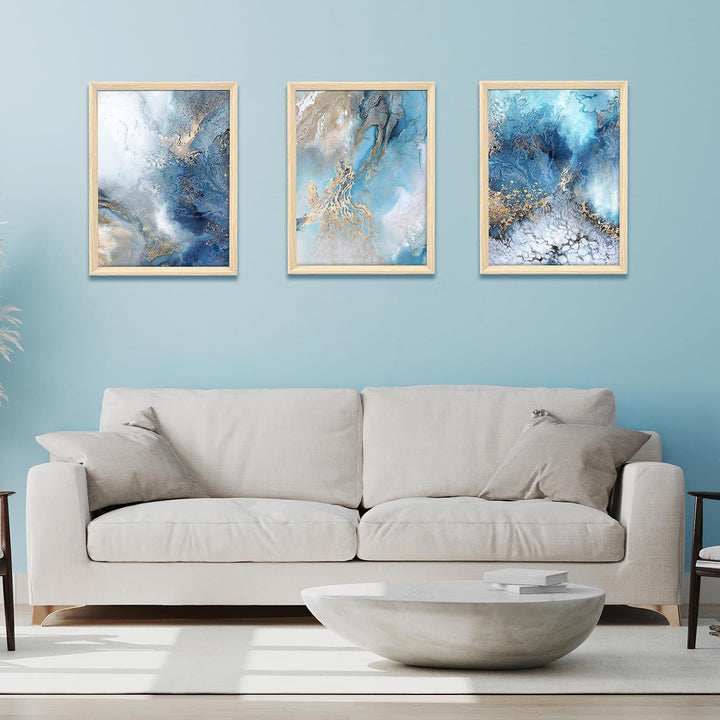 3 Pcs Mit Rahmen Leinwand Bilder Goldgrüner Ozean Krachende Wellen Bild auf Leinwand Malerei Poster
