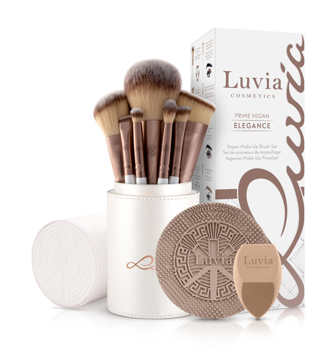 Make-up Pinselset Luvia, Prime Vegan Pro, 12 Schminkpinsel inkl. Pinselaufbewahrung, Blender Schwamm