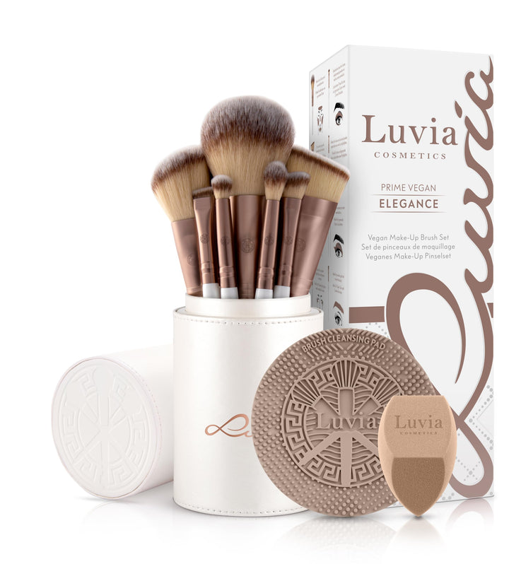 Make-up Pinselset Luvia, Prime Vegan Pro, 12 Schminkpinsel inkl. Pinselaufbewahrung, Blender Schwamm
