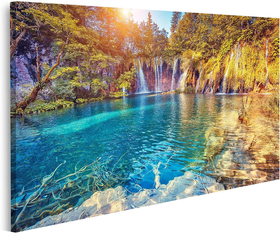 islandburner Bild auf Leinwand Majestätischer Blick Auf Türkisfarbenes Wasser Und Sonnige Strahlen I