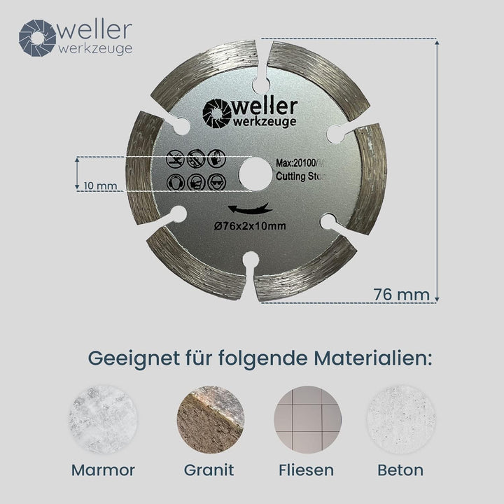 I XXL Zubehör SET ⌀76x10mm passend für Mini akku Winkelschleifer z.b. Bosch GWS 12V 10,8V Trennschei