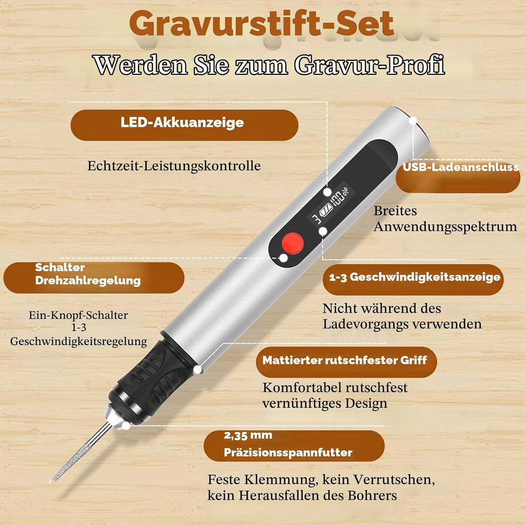 Herbst Mini Gravierstift, Elektrischer Gravierstift mit 30 Bits 5 Schablonen 4 Übungsbretter Tragbar