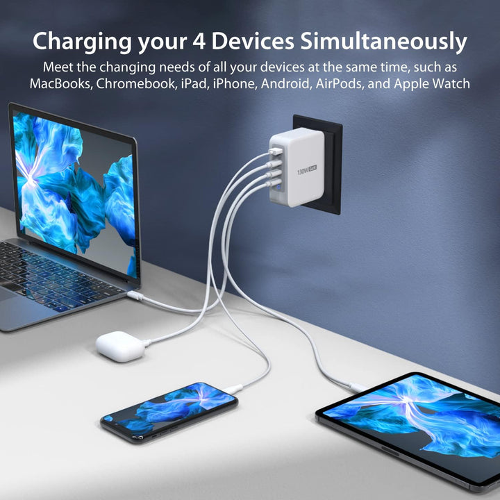 j5create 130W USB C Foldable GaN Fast Charger-100W PD 4-Port GaN USB C Charging Station, Wandladeger