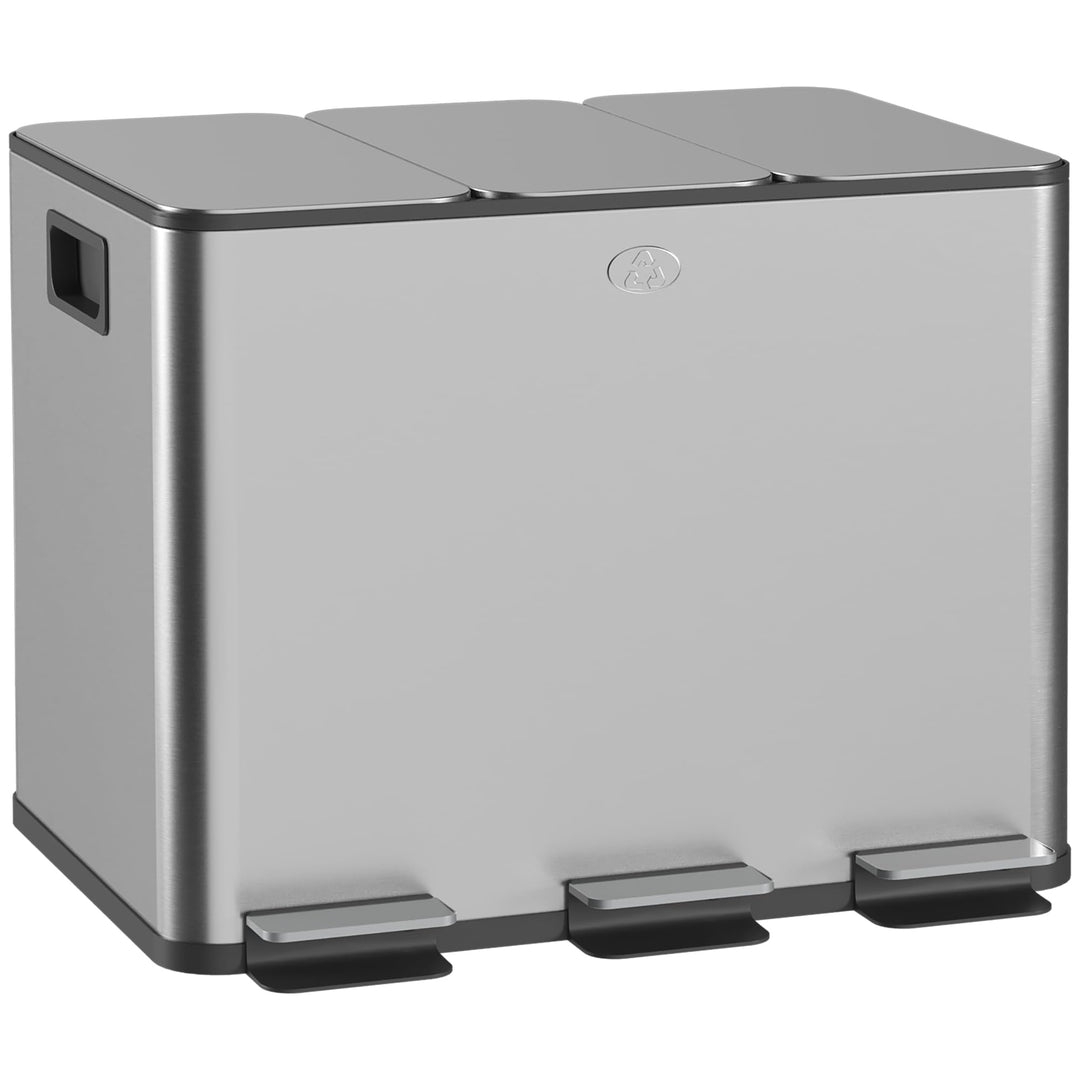 HOMCOM Mülleimer Küche 3 x 20 L Treteimer mit Softclose-Deckel und Pedal Mülltrennsystem 3 Fächer in