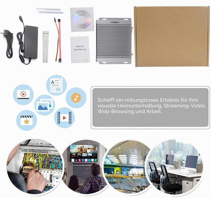 HISTTON Lüfterlos Mini PC Industrie PC Intel Core i7-4500U, 8GB RAM 128GB SSD, HDMI &amp;VGA Dual Ausgan