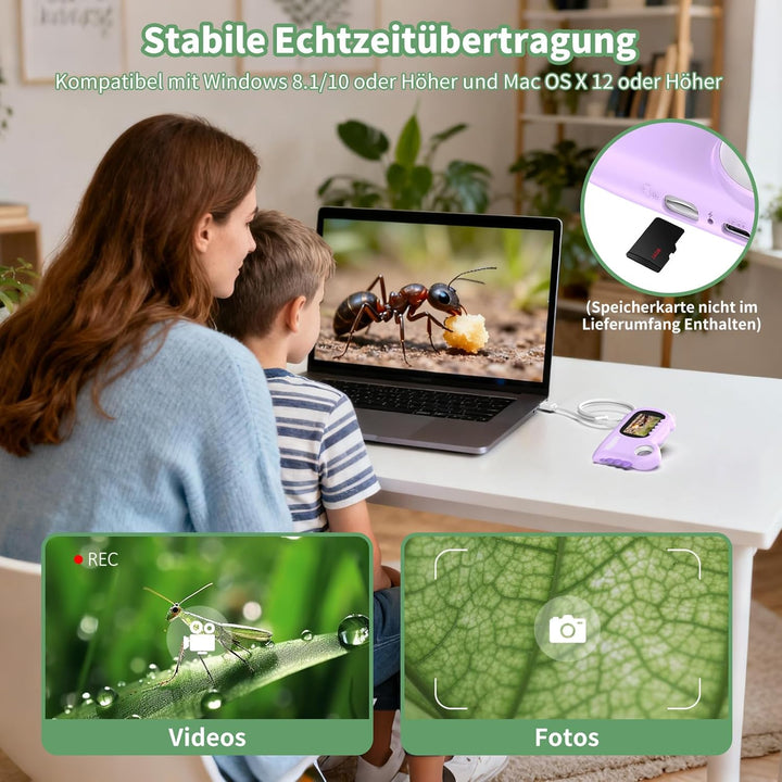 2 in 1 Mikroskop für Kinder, Deepoter 1000X Mikroskop Digital mit 2.0" IPS, Handy USB Mikroskop mit