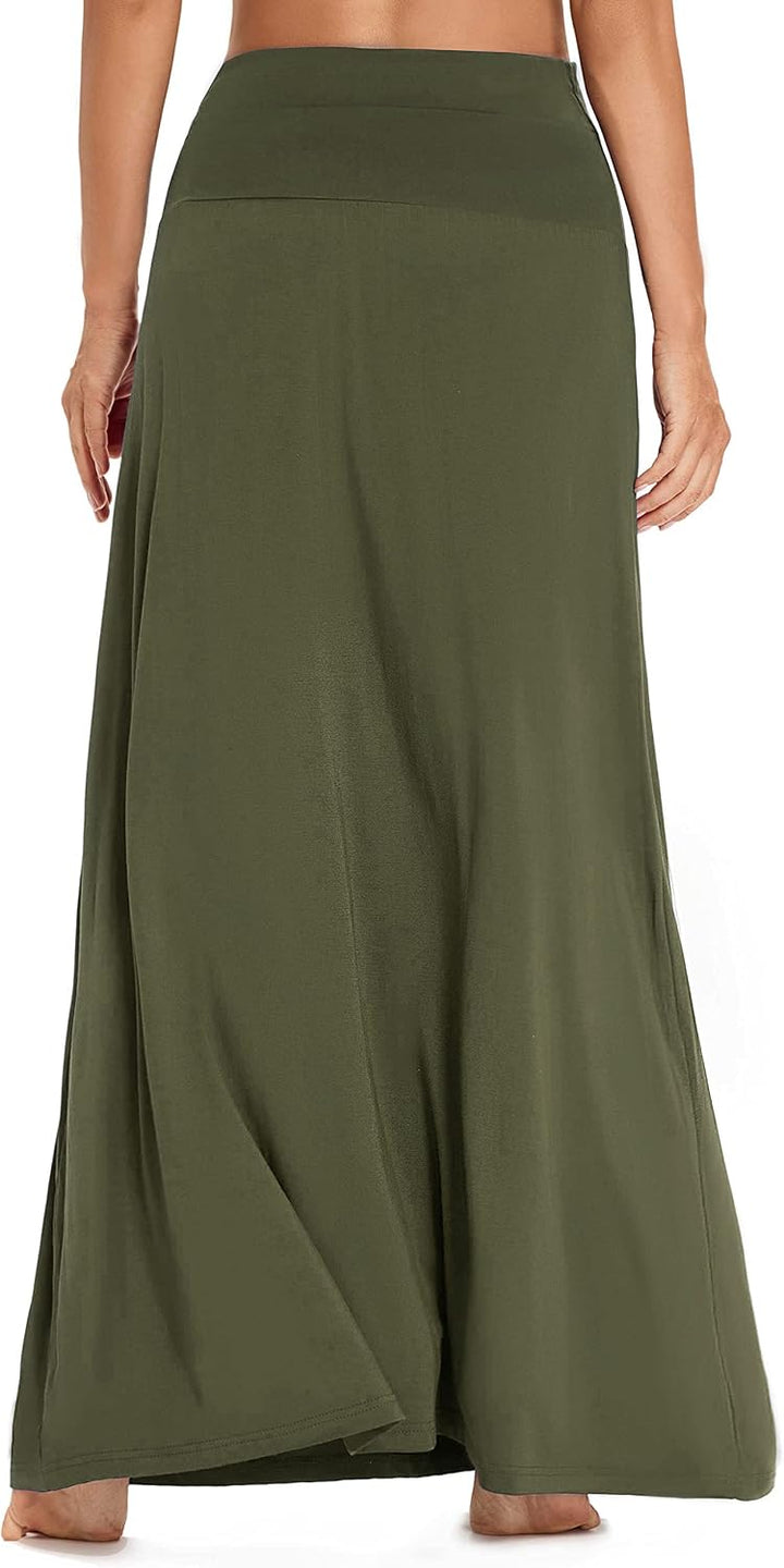 Damen Sommer Hohe Taille Boho Yoga Maxi Rock Elastisch Pull On Lang Röcke M Armeegrün, M Armeegrün